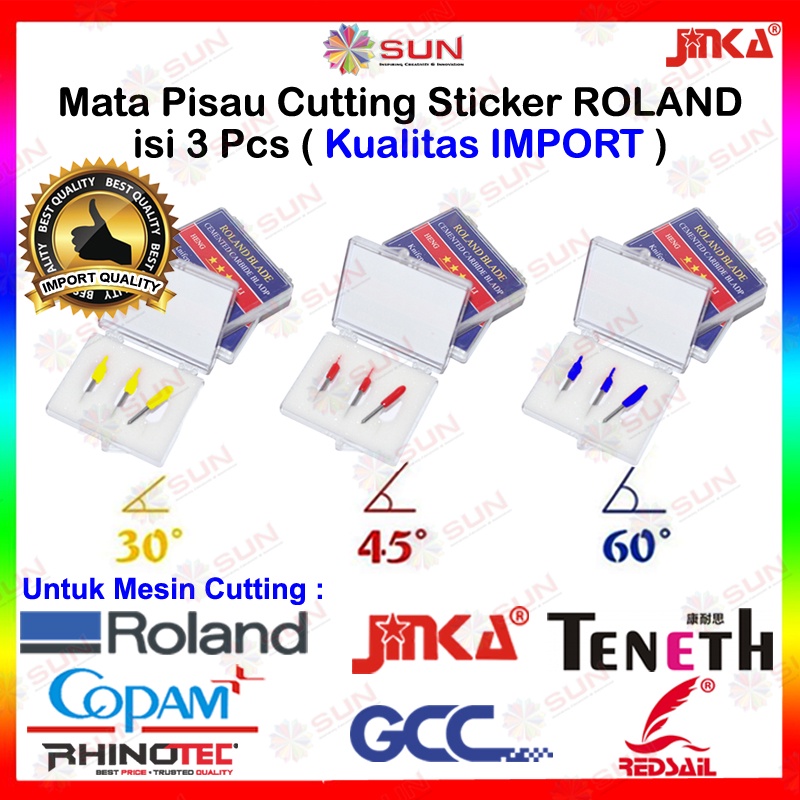 3 pcs Blade / Jarum / Mata Pisau Import Mesin Cutting Sticker untuk Roland Jinka Teneth Rhinotec Redsail Copam Harizo GCC 30 / 45 / 60 derajat