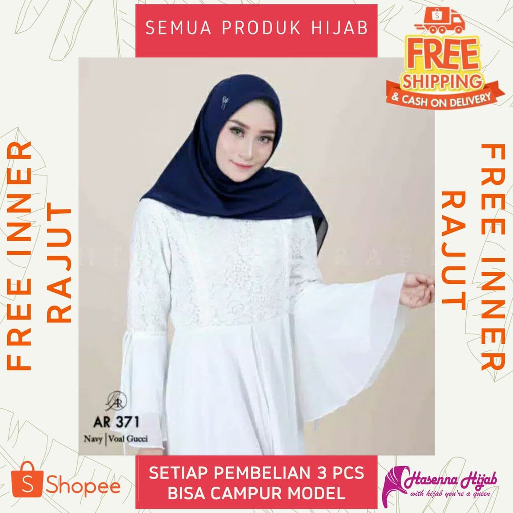 Jilbab Arrafi Hijab Segiempat Terbaru AR 371 Voal Polos Gucci Senna Store