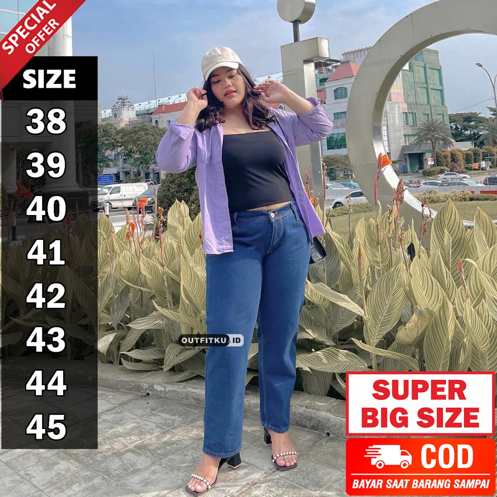 BOYFRIEND JEANS JUMBO BB 55-122 KG - CELANA JEANS WANITA JUMBO - HIGHWAIST BOYFRIEND