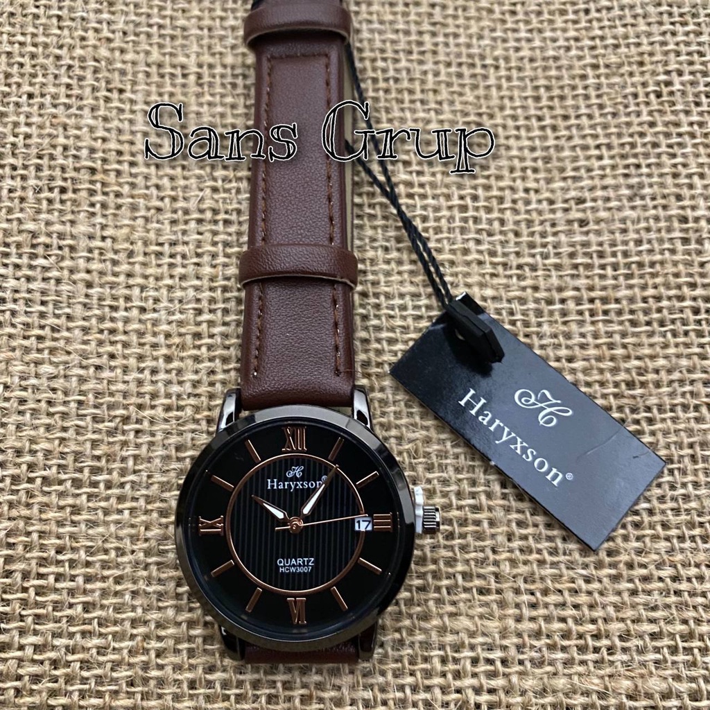 Jam tangan pria mewah  jam tangan haryxson pria original tali kulit asli anti air model romawi simpe