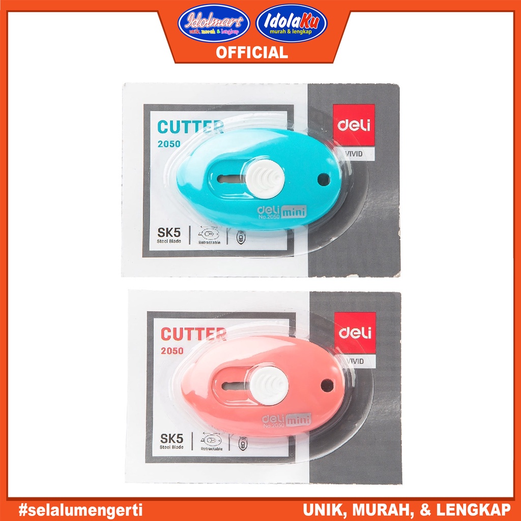 IDOLMART Deli Mini Cutter Portabel 3 Warna Desain Simple, Pisau Tajam, Untuk Membuka Paket E2050 Deli Surabaya