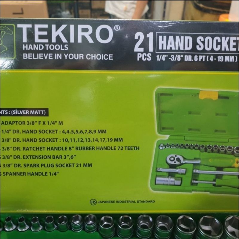 TEKIRO Kunci Sock Set 21 PCS 1/4&quot; - 3/8&quot; 6PT Box Plastik