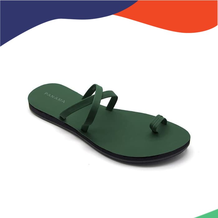 Sandal Panama Wanita / Sendal Kulit Fashion / Sanda Jepit kulit - Panama Ella Hijau