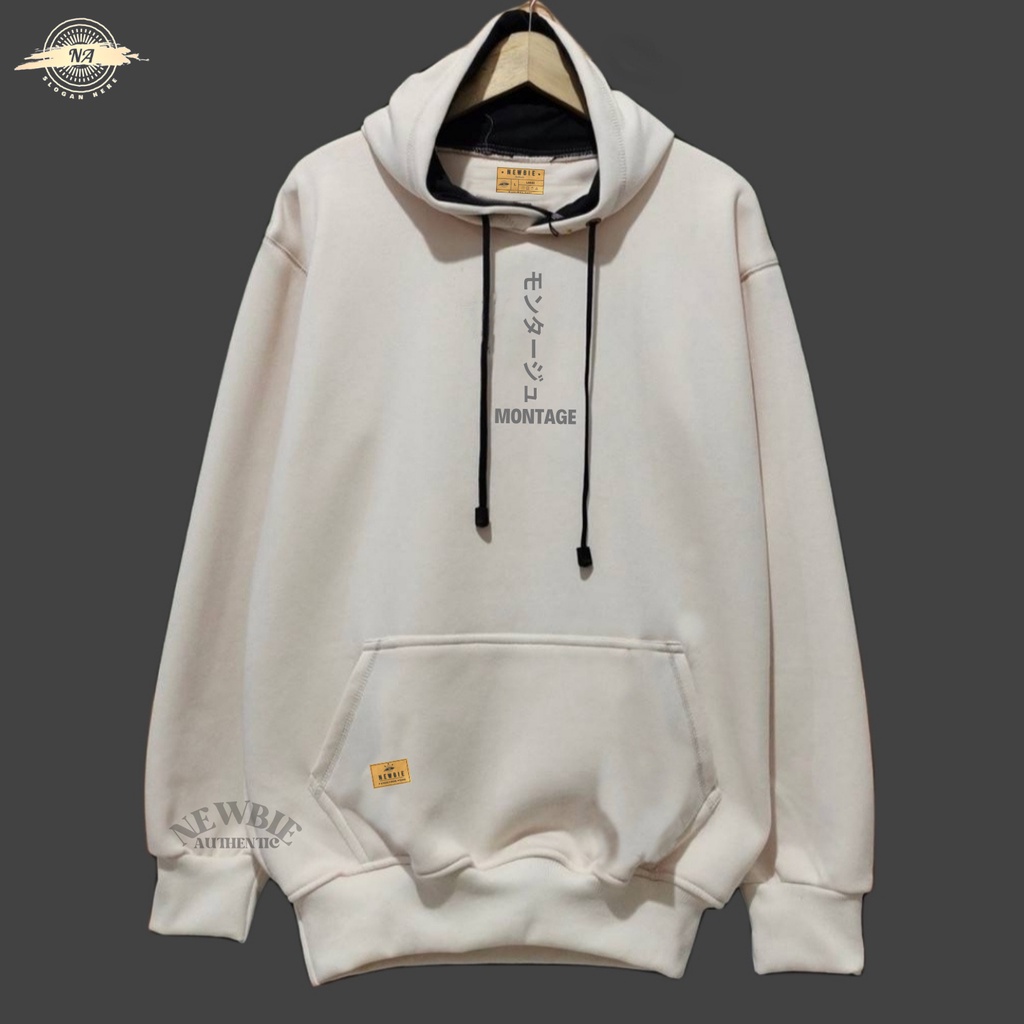 Sweater Hoodie Pria Dstro Warna Cream List JAPAN MONTAGE Jaket Jumbo Ovesize Switer Cowok Hoodie Pria Wanita Sweatshirt Pria Bahan Flecee