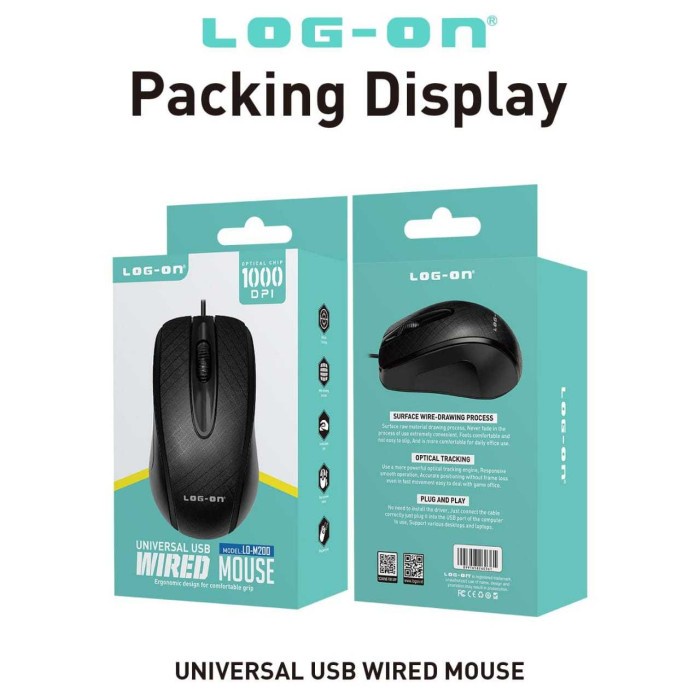 Mouse Kabel Laptop Komputer LOG-ON LO-M200 OPTICAL MOUSE USB 1000DPI