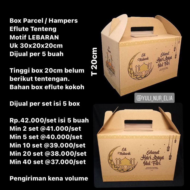 

Box Parcel / Hampers Eflute Tenteng Motif LEBARAN Uk 30x20x20cm Dijual per 5 buah