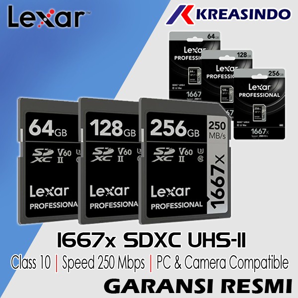 LEXAR Professional 1667X SDCard SDXC SDHC 64GB 128GB 256GB 512GB Garansi Resmi