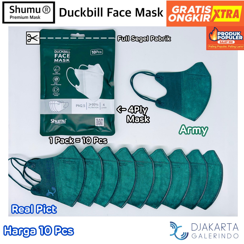 Masker Duckbill Shumu 4Ply Sachet / Pack isi 10 Pcs