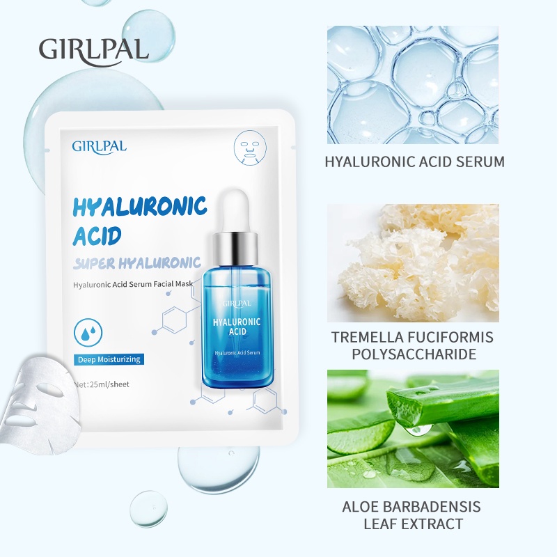GIRLPAL Hyaluronic Acid Serum Face Sheet Mask Deep Moisturizing / Masker Wajah Facial Skincare Girl Pal BPOM