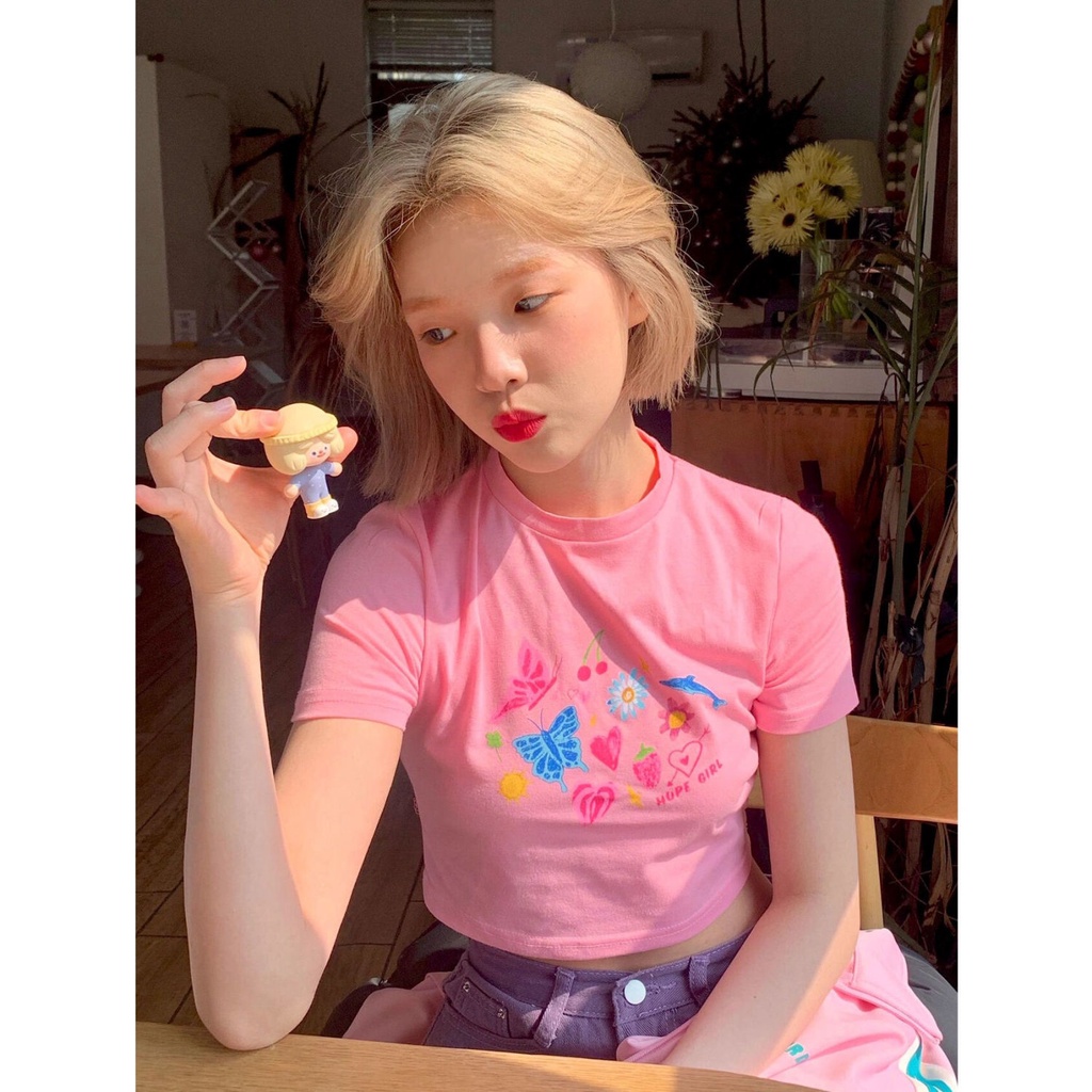 Lucu girly T-shirt lengan pendek musim panas baru manis hot girl Amerika slimming kemeja lengan pend