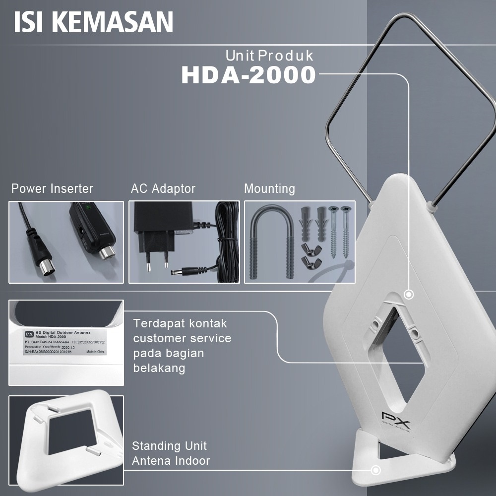 PX HDA-2000 Antena TV Digital Analog bisa Indoor Outdoor Booster bonus Kabel 12M  STB Siaran digital