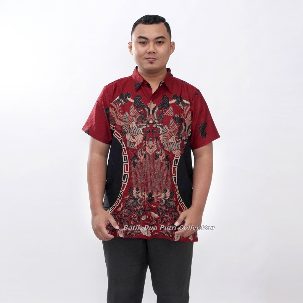 Couple Batik kemeja Pria - Dress Wanita Lengan 7/8 Warna Merah Maron Size  S-M-L-XL-XXL-3L-4L-5L