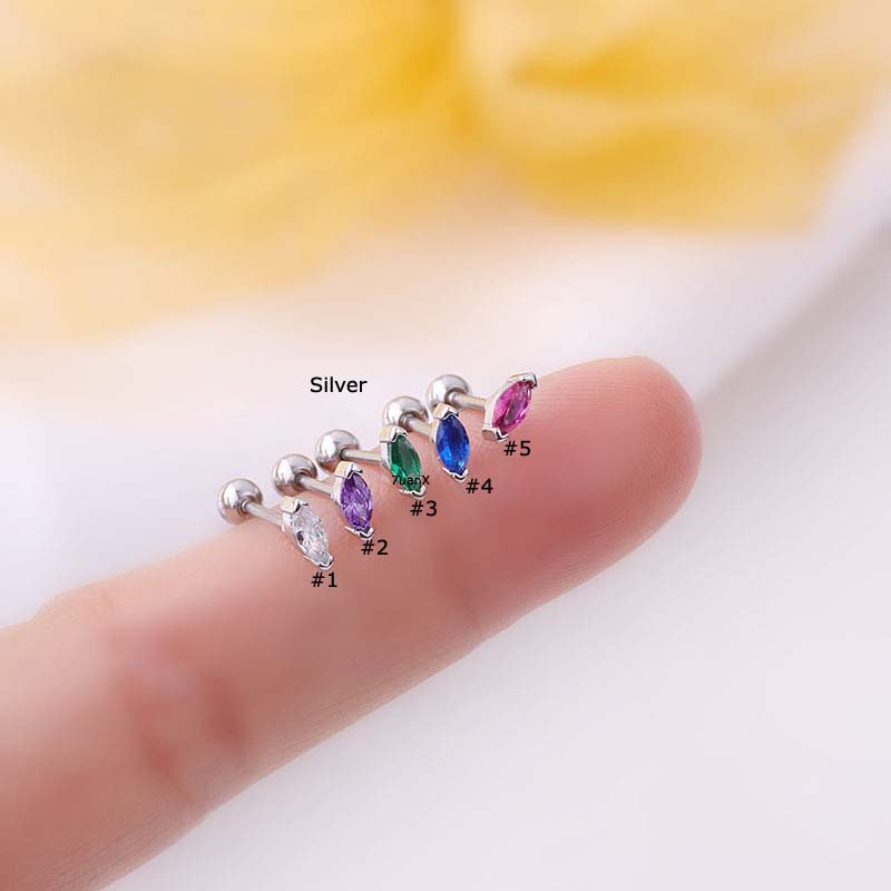 1 Piece Multicolor Zircon Stainless Steel 20Gauge Barbell Helix Piercing Stud