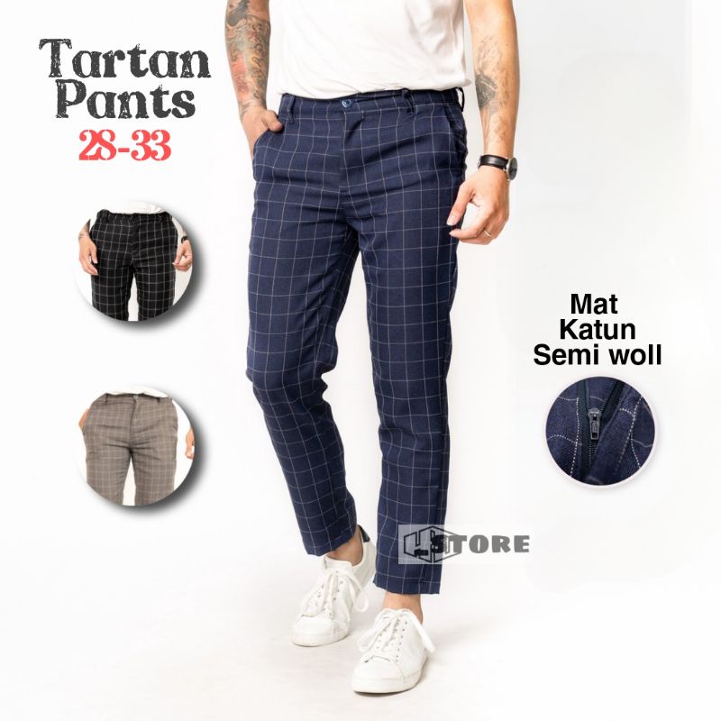 (COD) CELANA TARTAN PRIA PREMIUM ANGKLE PANTS MOTIF KOTAK KOTAK SIZE 28-33 CELANA PANJANG TARTAN PRIA DAN WANITA  CELANA CHINO TARTAN SALUR PINGGANG KANCING CELANA TARTAN HITAM ABU NAVY TERBARU DARI PEKALONGAN CELANA TARTAN DISTRO