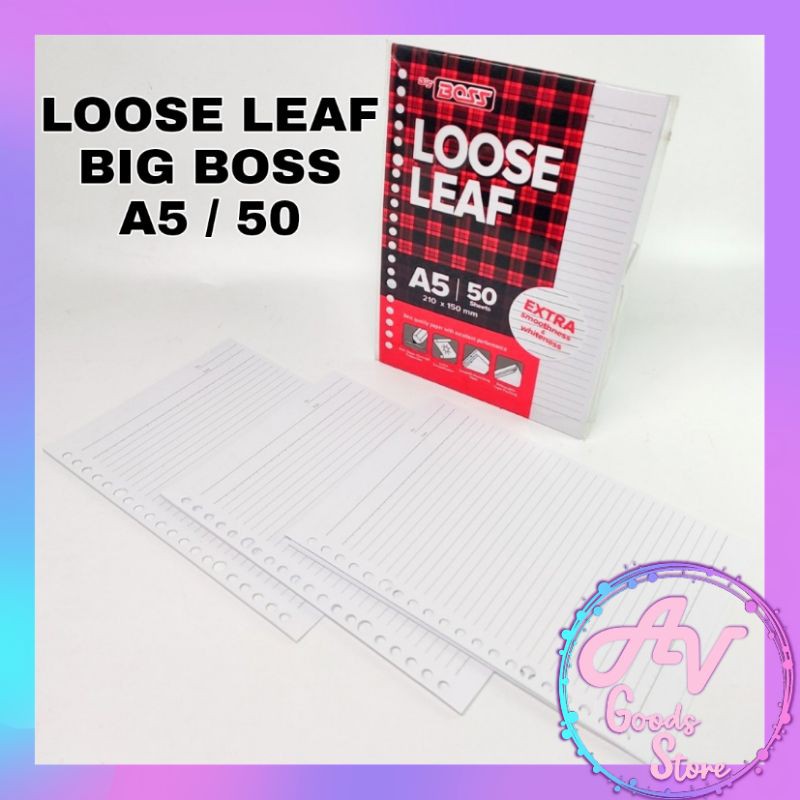 

Loose Leaf A5 50 / Kertas isi binder garis / Kertas LOOSE LEAF BIG BOSS A5 50 lembar