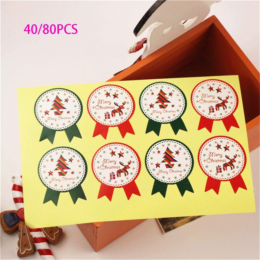 40 / 80PCS Stiker Kertas Motif Natal Untuk Kotak Hadiah