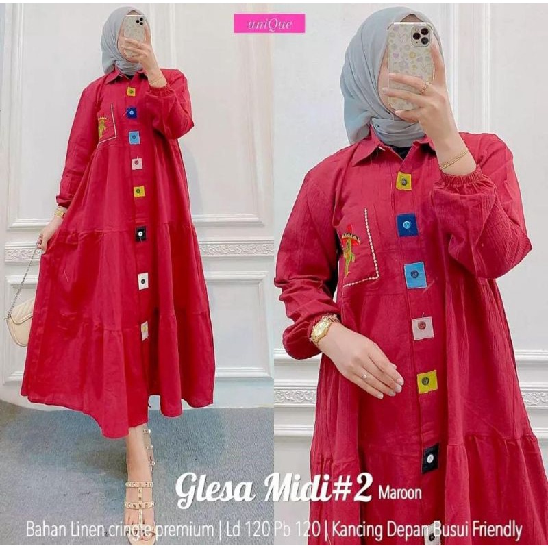 Fashion Muslim, Fashion Wanita, Midi Dress. Glesa Midi Dress