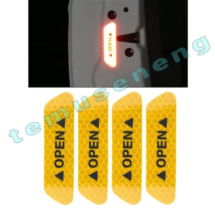 4Pcs Yellow Sticker Reflective Stiker Mobil Pintu Open Pantul Kuning