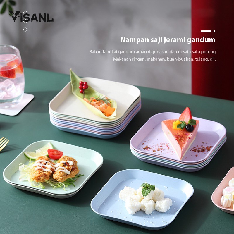 4 In 1 Square Plate Dinner Piring KECIL Makan Bentuk Kotak Wheat Straw Square Plate Warni Set