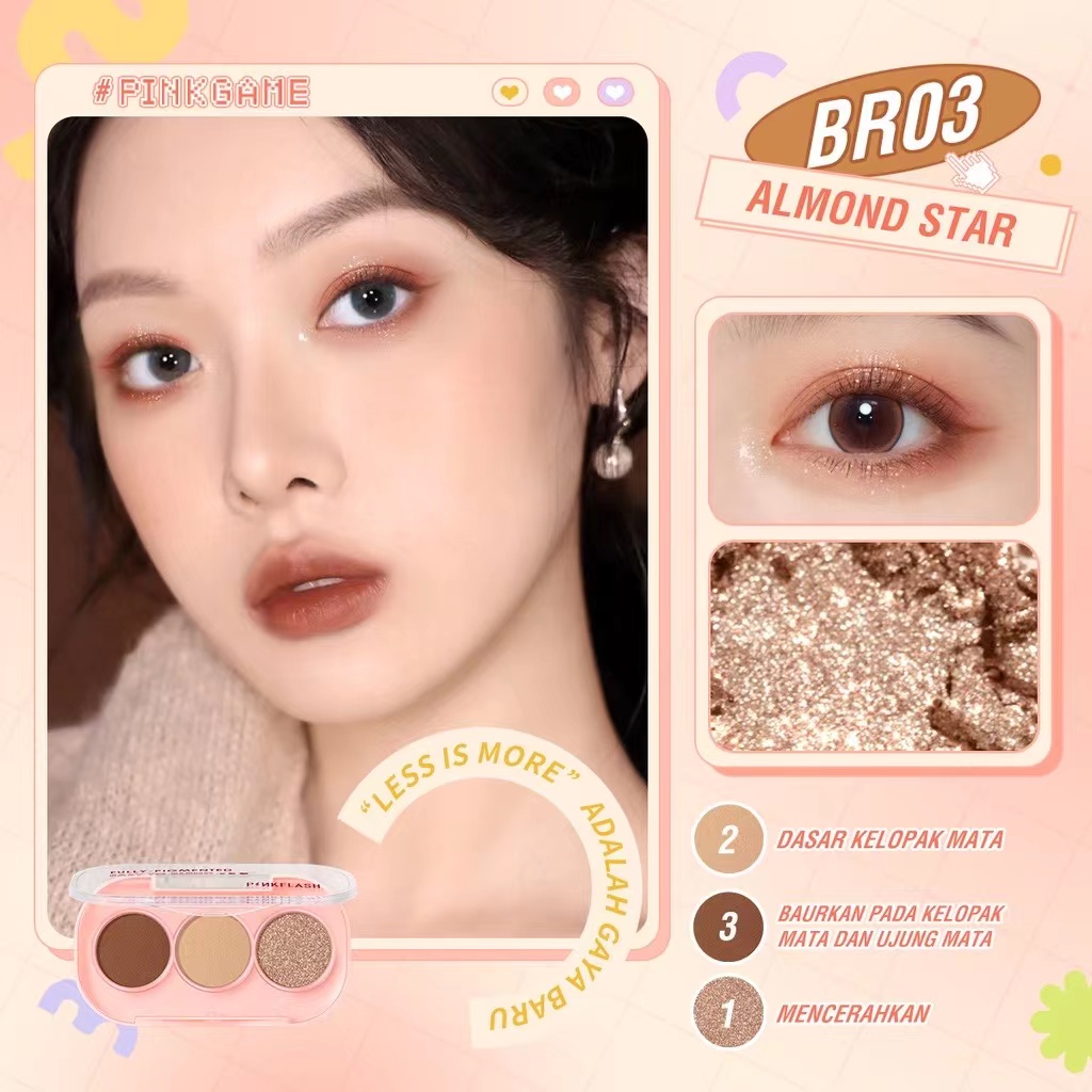 [ORI &amp; BPOM] PINKFLASH 3 Shades Eyeshadow Palette Giltter High Pigment Easy To Blend Lasting 11 Colors PF-E23