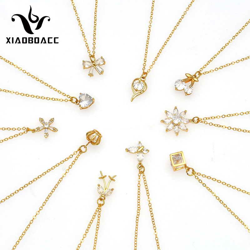 XiaoboACC Korean Fashion Hollow Cubic Zircon Pendant Necklace Cute Butterfly Heart Crown Chain Necklaces Girlfriend Gifts