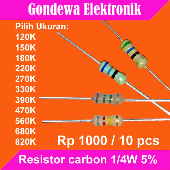 10 pcs resistor carbon 1/4W 5% 120K - 820K