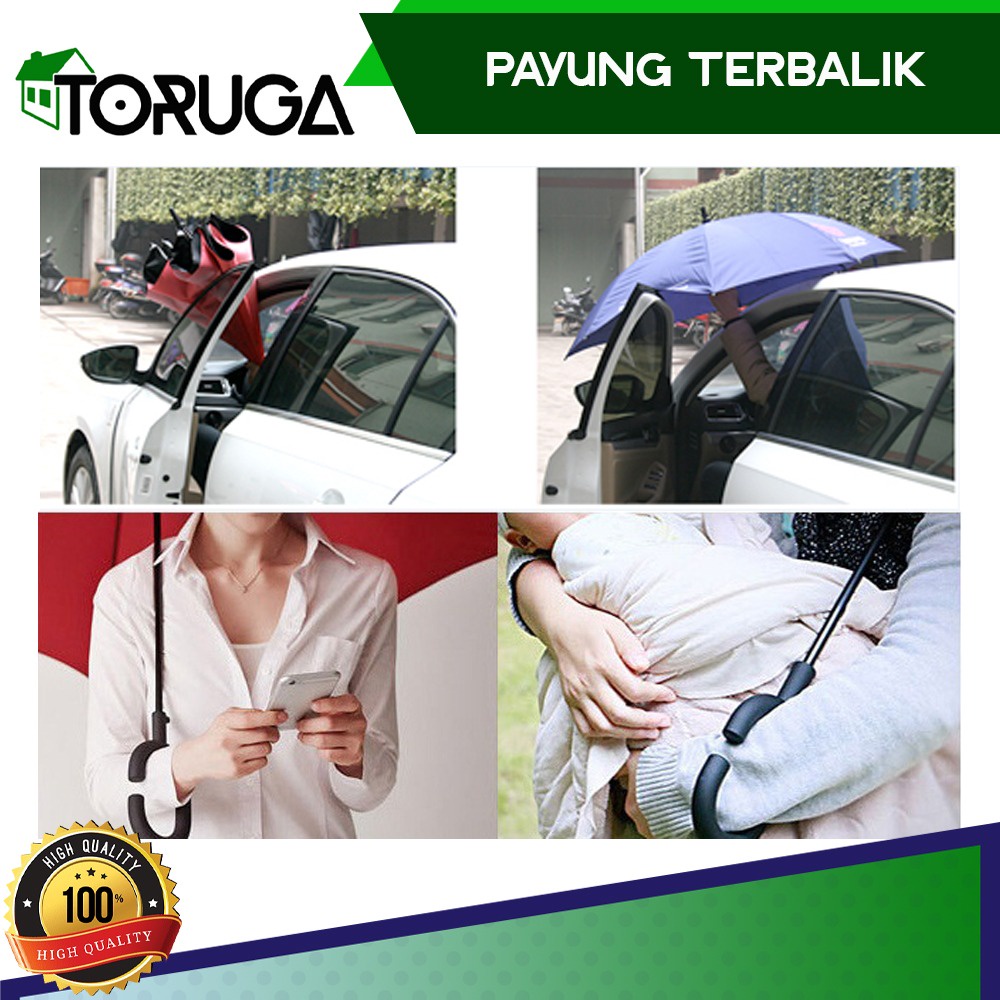 Payung Terbalik Kazbrella Gagang C Besar Reverse Umbrella 2 Lapis Tebal Multifungsi