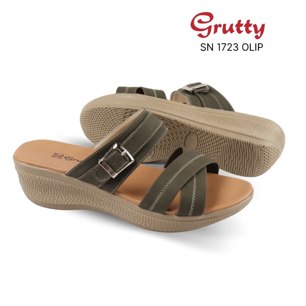 Sandal Wanita Slop Wedges Model terbaru Grutty SN1723 Warna Olip