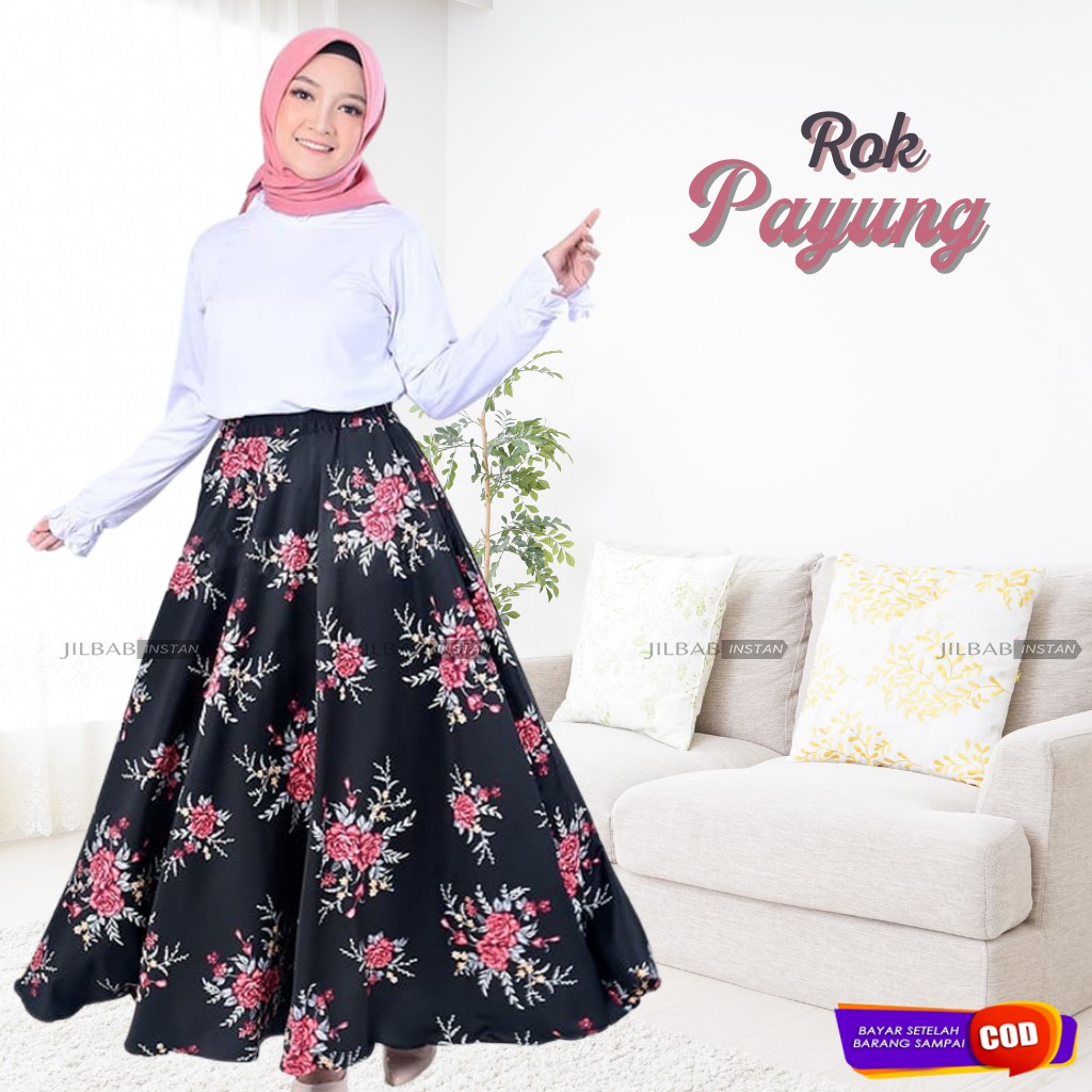 Rok Payung Panjang Maxmara Motif Bunga/Maxi Skirt/Umbrella Skirt