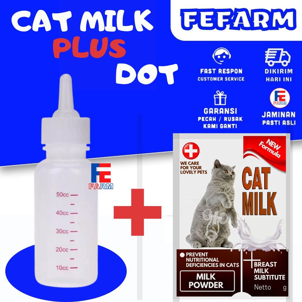 PAKET BOTOL DOT 50ML &amp; SUSU CAT MILK KUCING KITTEN FEFARM