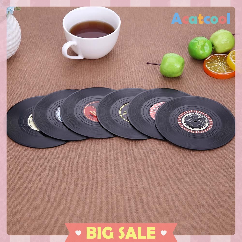 6pcs/set Round Anti-slip Heat Resistant CD Vinyl Record Coasters Placemat