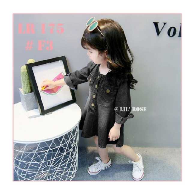 Dress Jeans Warna Hitam Gaun Anak Branded Gaun Polos Anak Impor