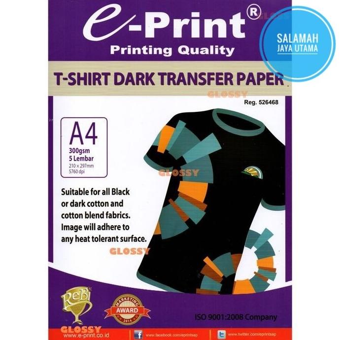 

e-Print T-Shirt Transfer Paper Dark A4 Slmh5 Berkualitas
