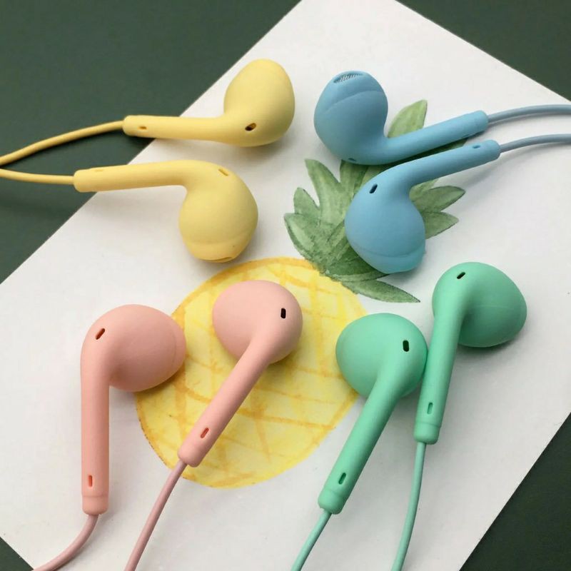 Earphone Macaron U19 stereo bass music telfon headset glossy colour dengan mic original