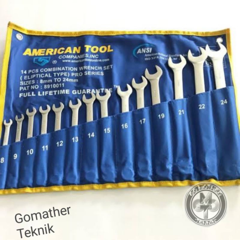 Kunci Set Kombinasi  Ring Pas 11 Pasang American Tools
