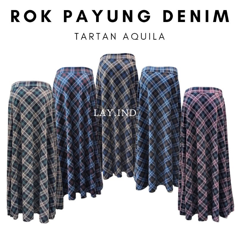 Rok Denim Aquila Tartan // Rok Payung Terbaru // Rok Muslim