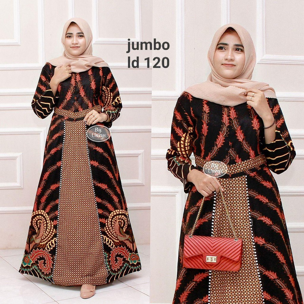 Gamis Batik Jumbo LD 110 Dan LD 120 Bahan Katun Motiv Terbaru Bisa Cod