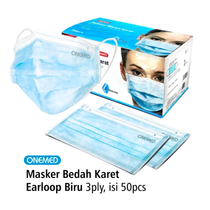 Masker Karet Medis Biru OneMed Box 50pcs Masker Medis Biru