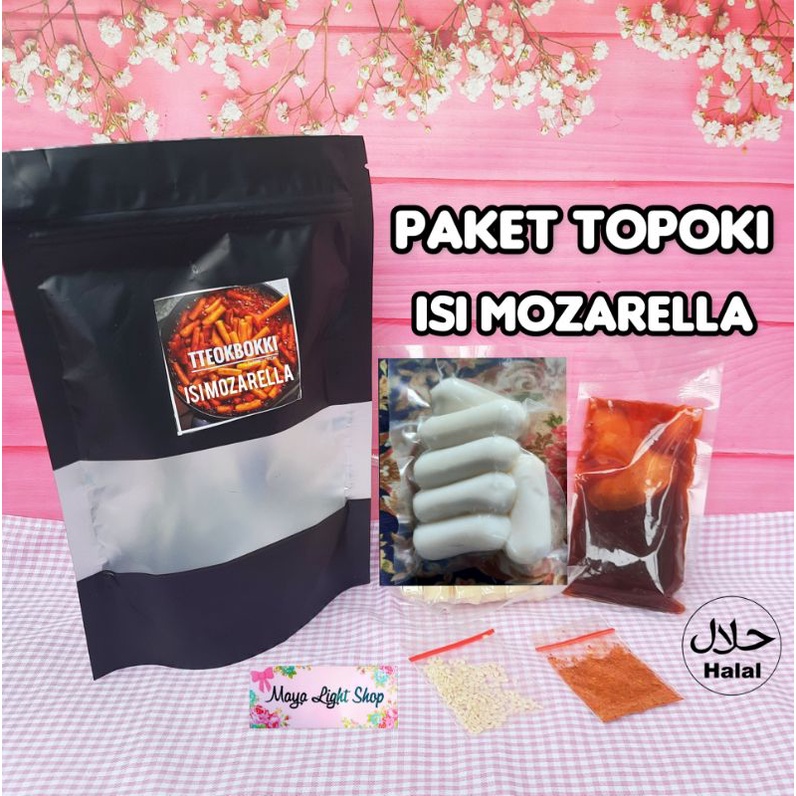 paket topoki isi mozarella cheese lengkap saus gochujang kue beras isi keju mozarella saus gochujang gochugaru bubuk cabe wijen