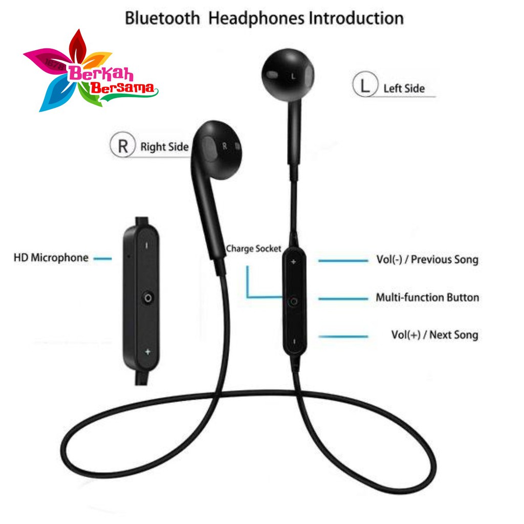 S6 Headset Headsfree Hf bluetooh tali sport super bAss wireless earphone BB3517