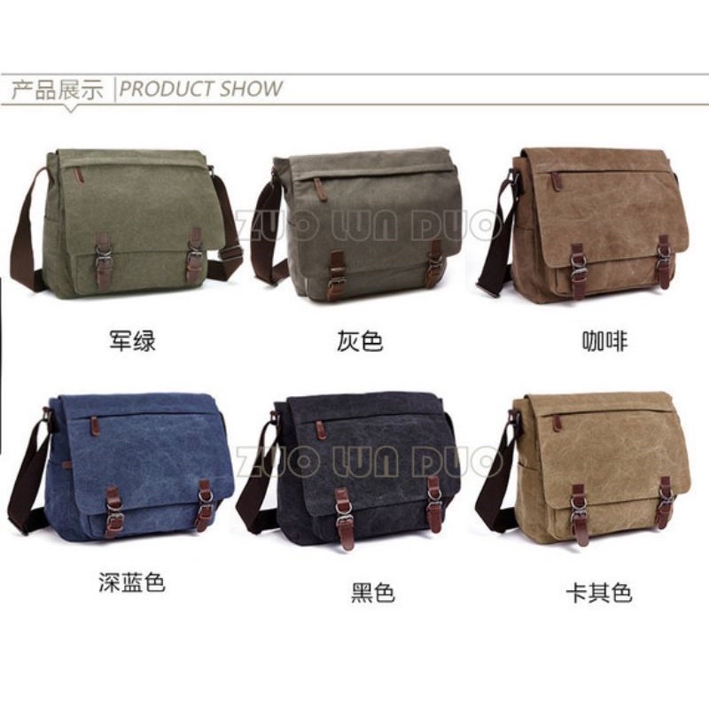 Tas Selempang Laptop Kanvas Zou Lun Duo 8645.M - Import - Sekolah - Kuliah - Kerja