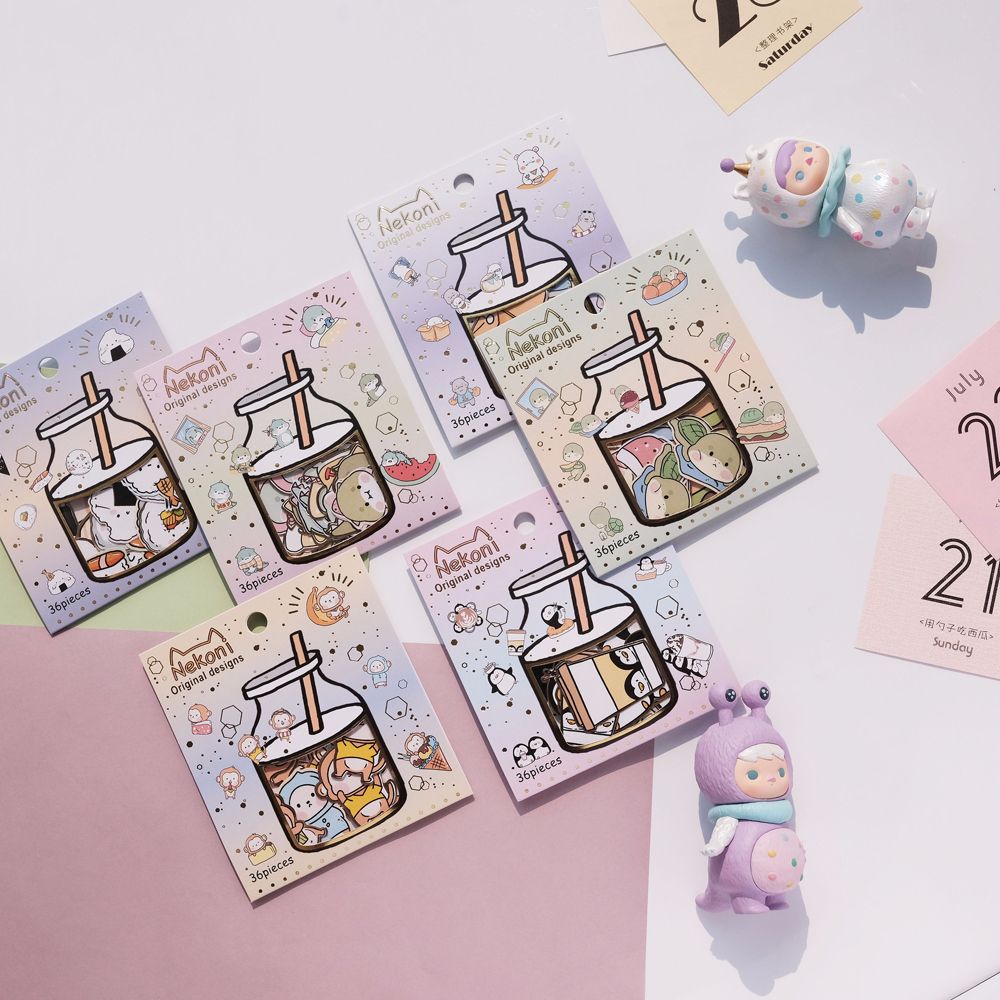 ELEGANT Cute Stationery Stickers Sushi Baby Turtle Diary Stickers Cute Animals Dinosaur DIY Monkey Photo Album Decoration Handbook 36 pcs/set Scrapbooking Stickers