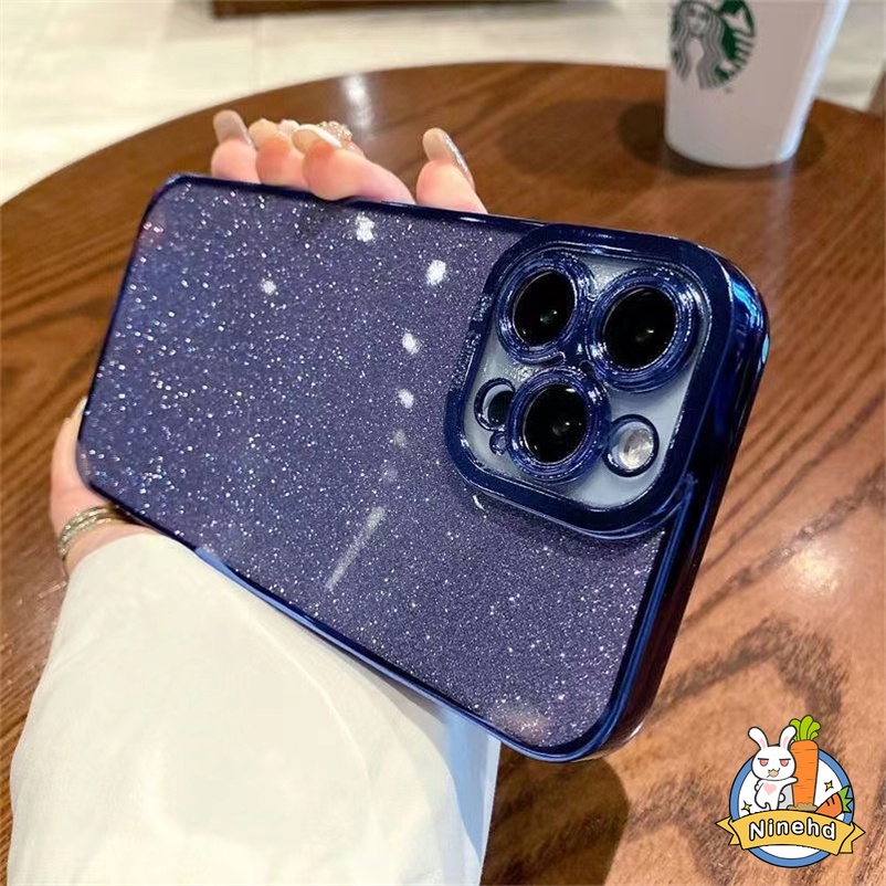 Soft Case TPU Transparan Electroplating Glitter Cover iPhone 13 12 11 Pro Max Xs Max X Xr Xs 7 8 Plus