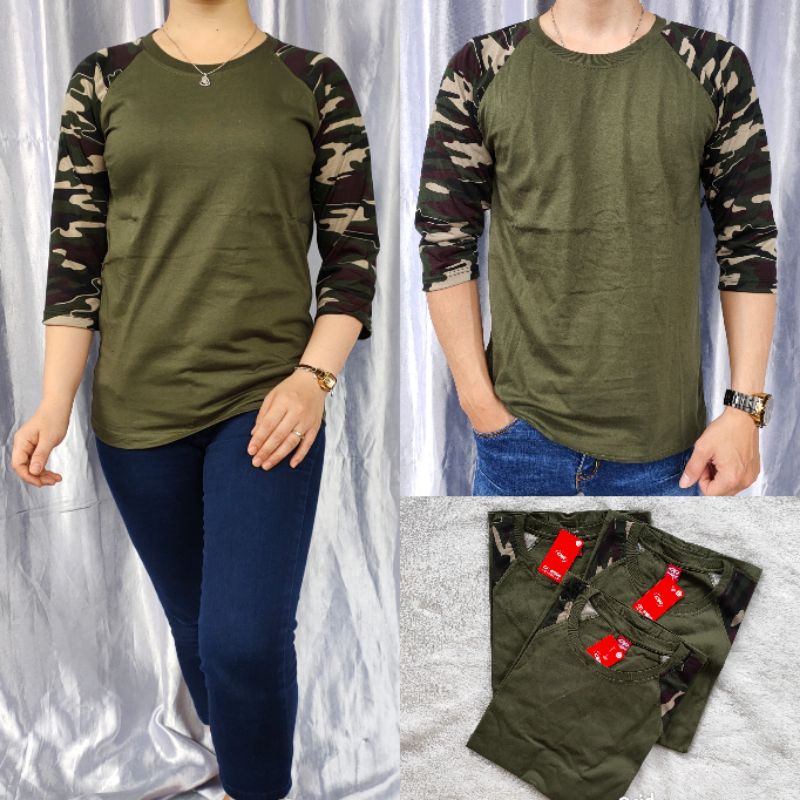 kaos polos reglan army doreng pria wanita 3/4 uk M L XL XXL