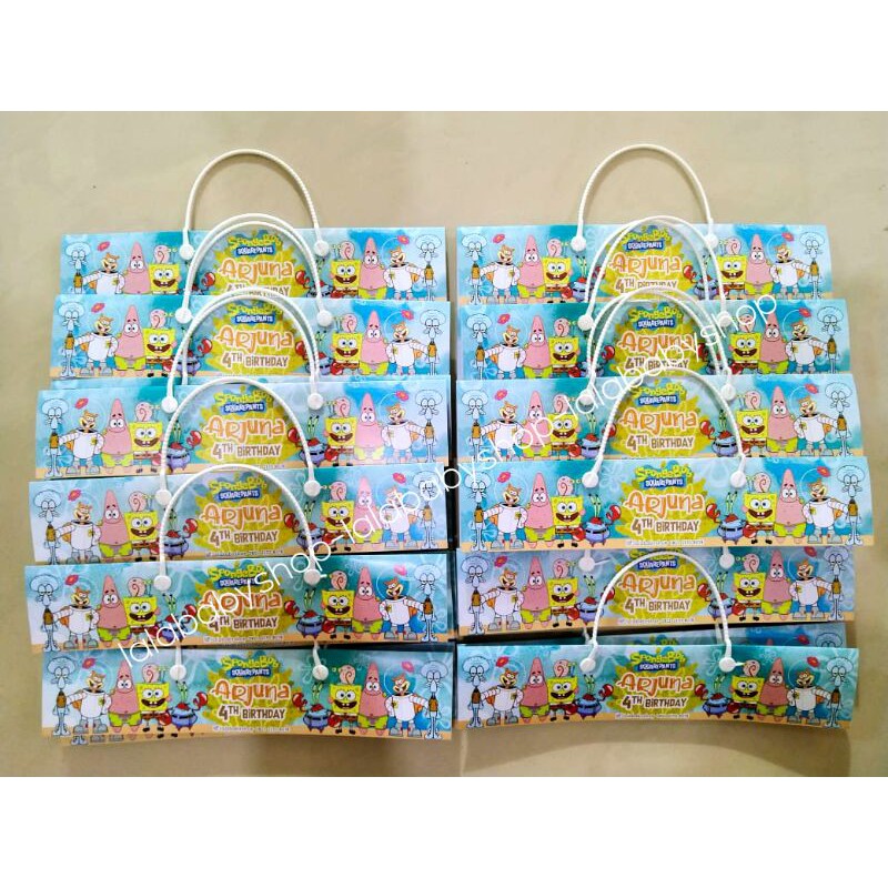 

tag jinjing goodiebag SPONGEBOB custom / tentengan snack (12pcs)