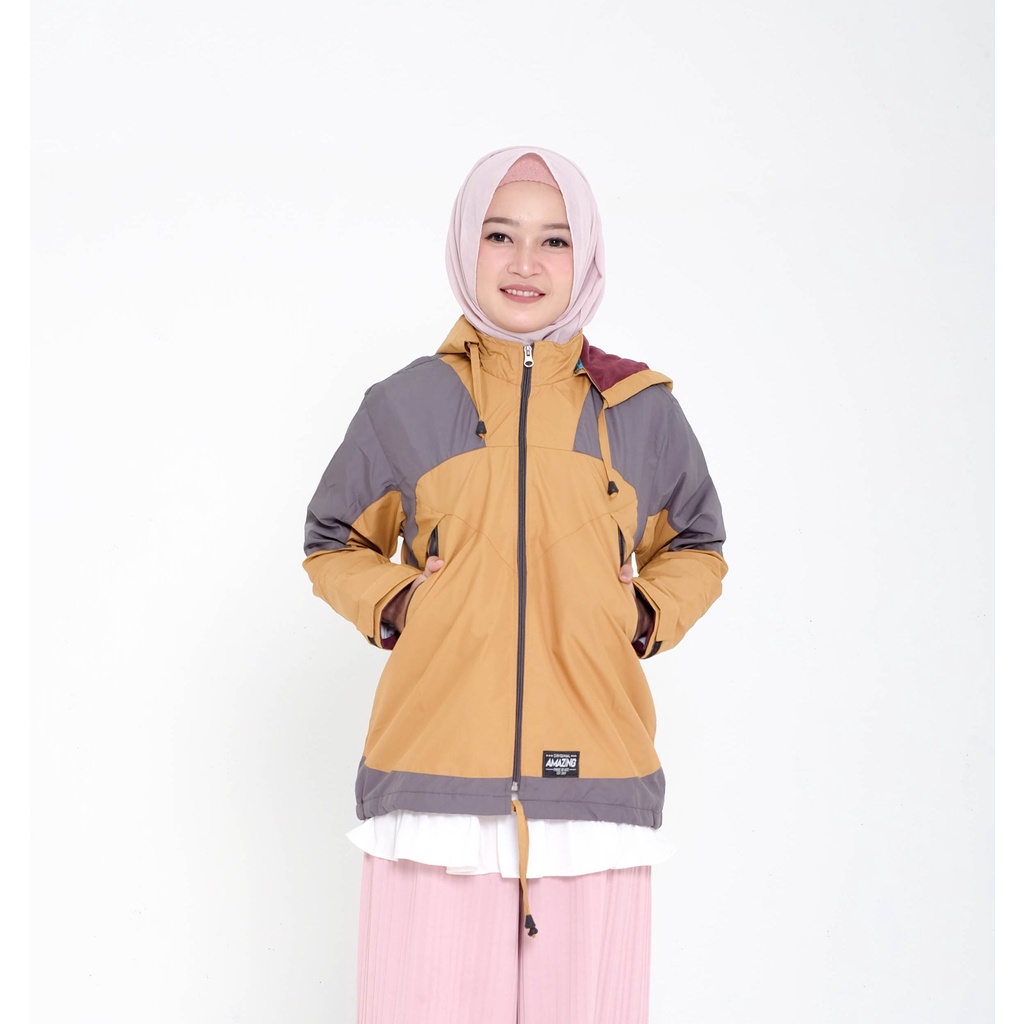 Justrue Jaket Gunung Wanita Waterproof Jaket Hiking Touring Adventure Kuning