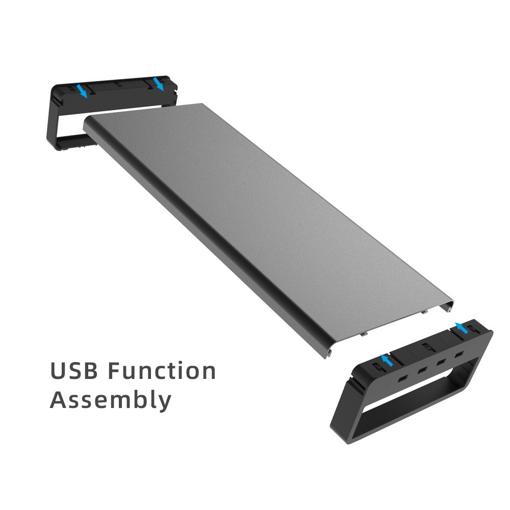 Meja Keren/ Meja Pintar / Meja PC / Meja Monitor Stand Riser Aluminium 4 Port USB 3.0 + Wireless Charging