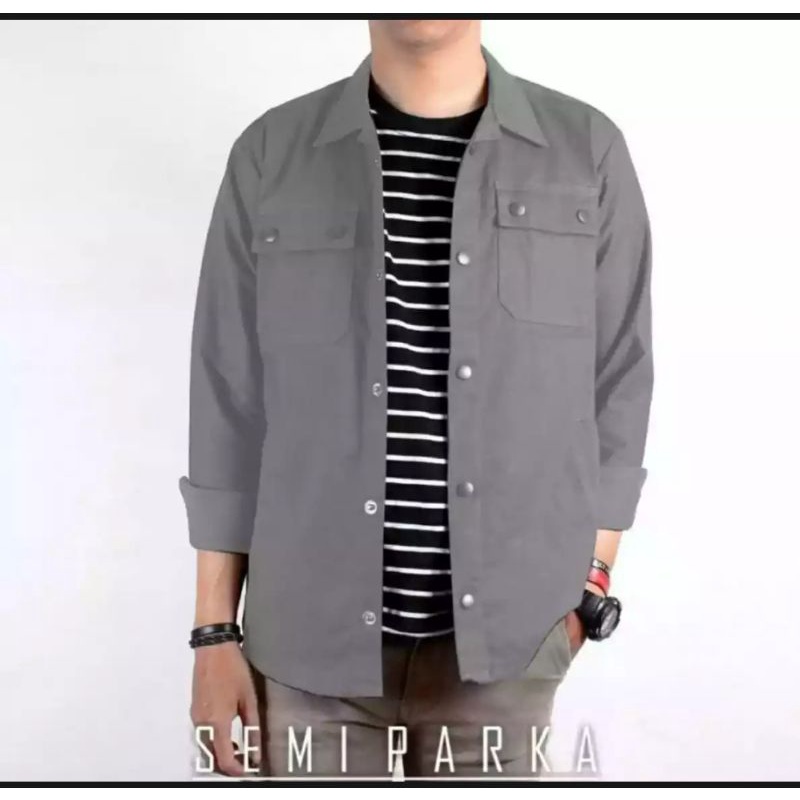 JAKET SEMI PARKA ORIGINAL//JAKET TRUCKER//JAKET KANVAS//JAKET PRIA-ABU TUA