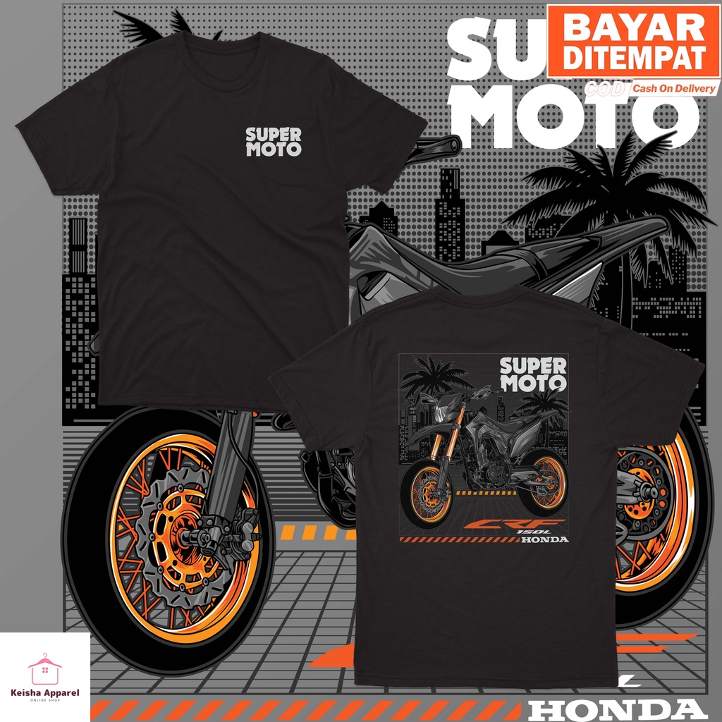KAOS BAJU HONDA CRF 150L SUPERMOTO BLACK SERIES KAOS CRF150 COWOK CEWEK