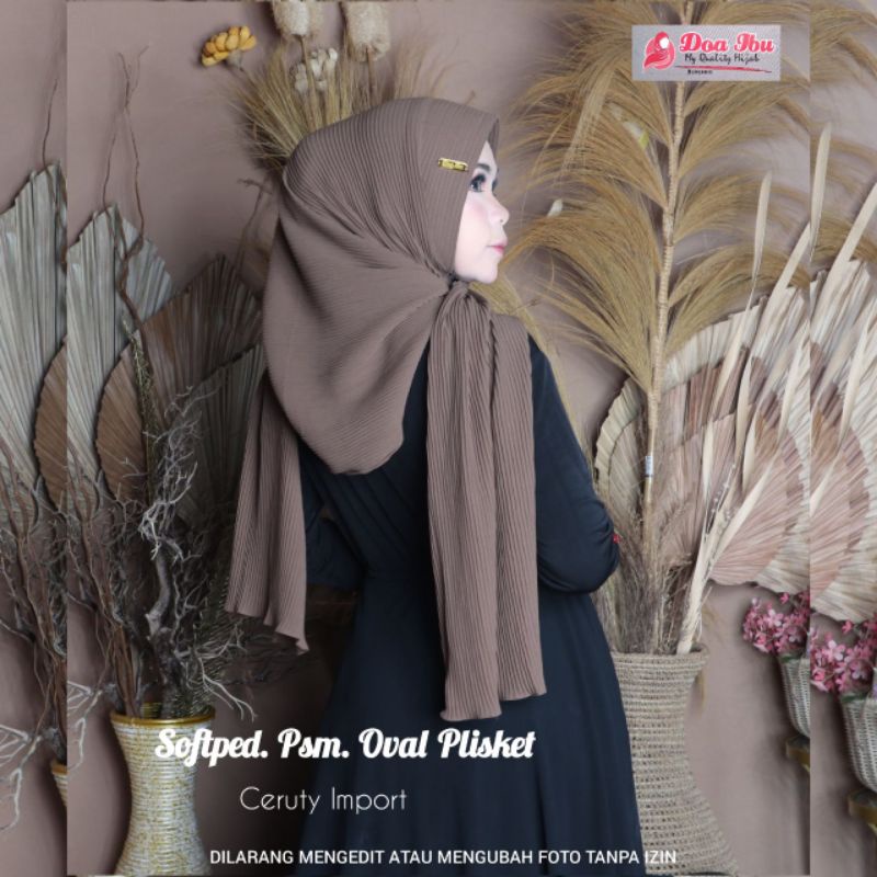Jilbab Doa Ibu Pashmina Oval Plisket Softpet Ceruty Import